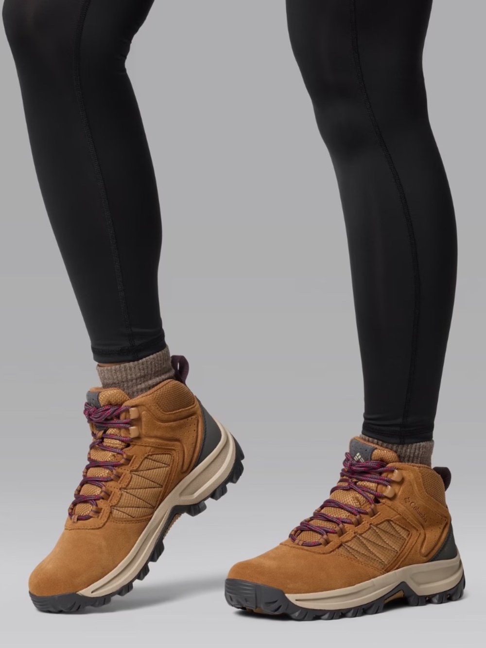Columbia Transverse™ Suede Leather Lace Up Mid Hiking Boot - Tan/Purple | Size 7